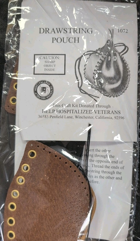 CRAFT KIT Leather Drawstring Pouch w/ Instructions, sealed package
