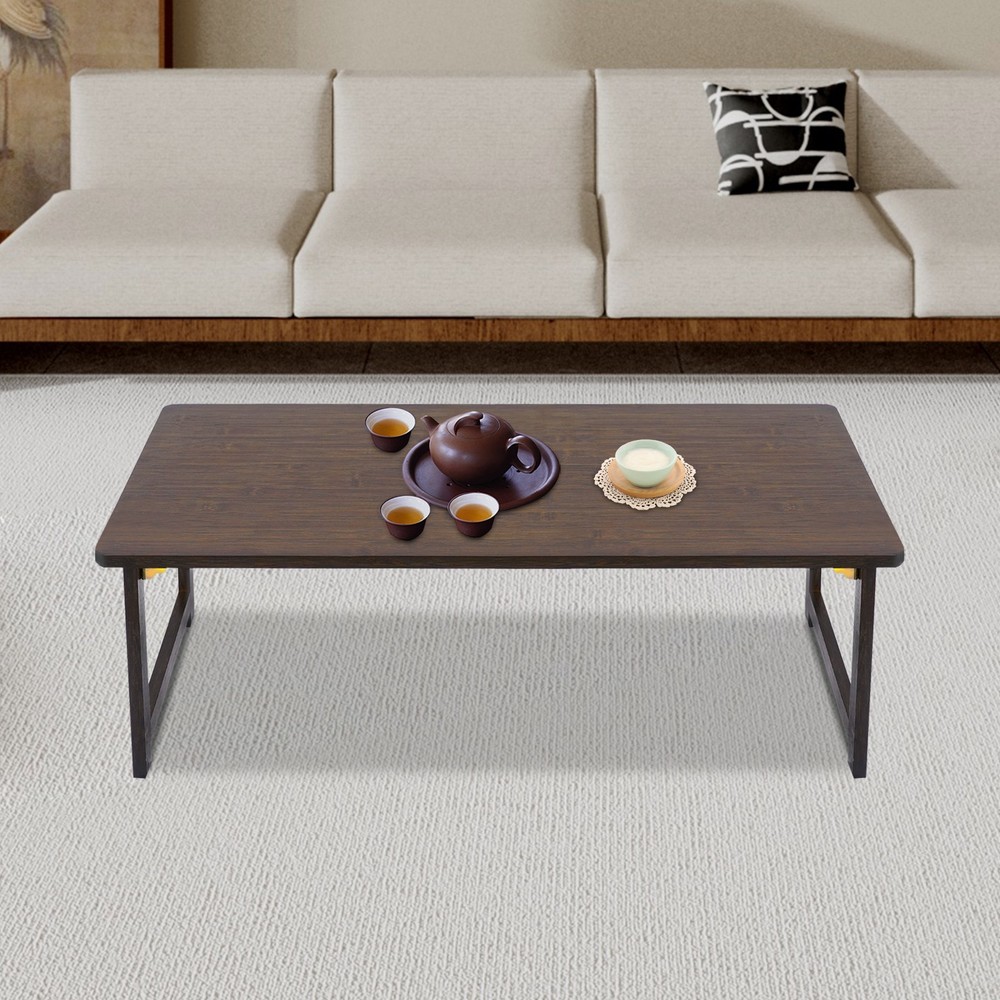 Folding Floor Table Foldable Coffee Table Sitting Dining Table Walnut Color NEW