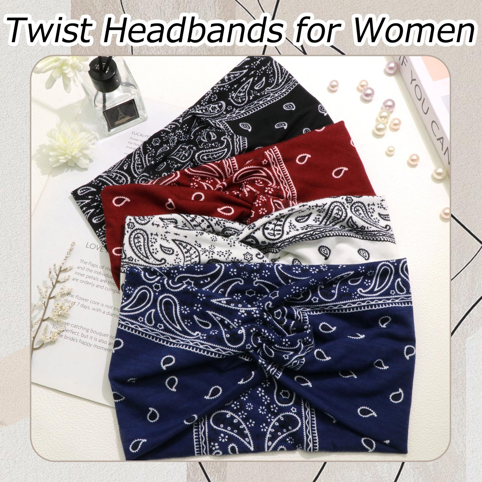 ZUYASEZ 4 Pack Wide Headbands for Women Paisley Twist Hair Bands Stretchy Cro...