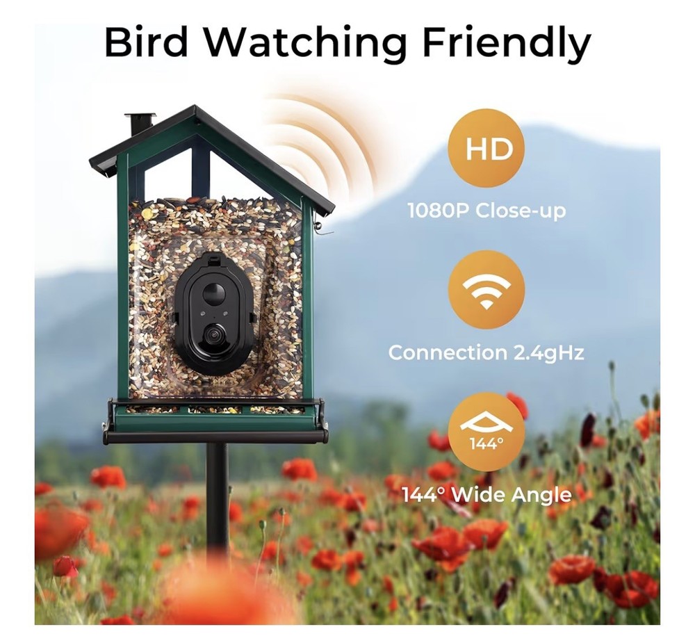 TT Nature Smart Bird Feeder with Camera Solar Powered Squirrels-Proof, Green
