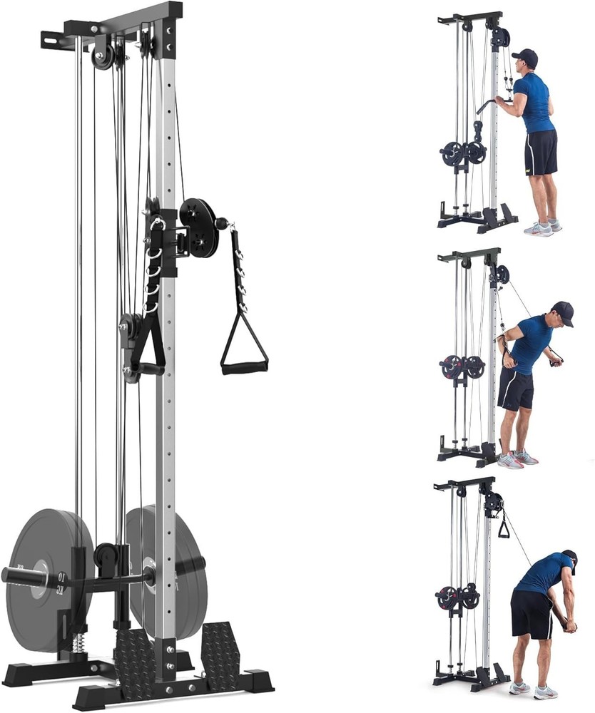 Wall Mount LAT Pulldown Machine Row Cable Machine w/ High and Low Pulley Station