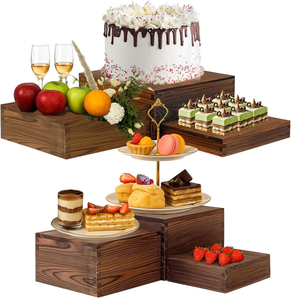 6-Pack Rustic Wood Display Risers for Cakes, Cupcakes, and Buffets