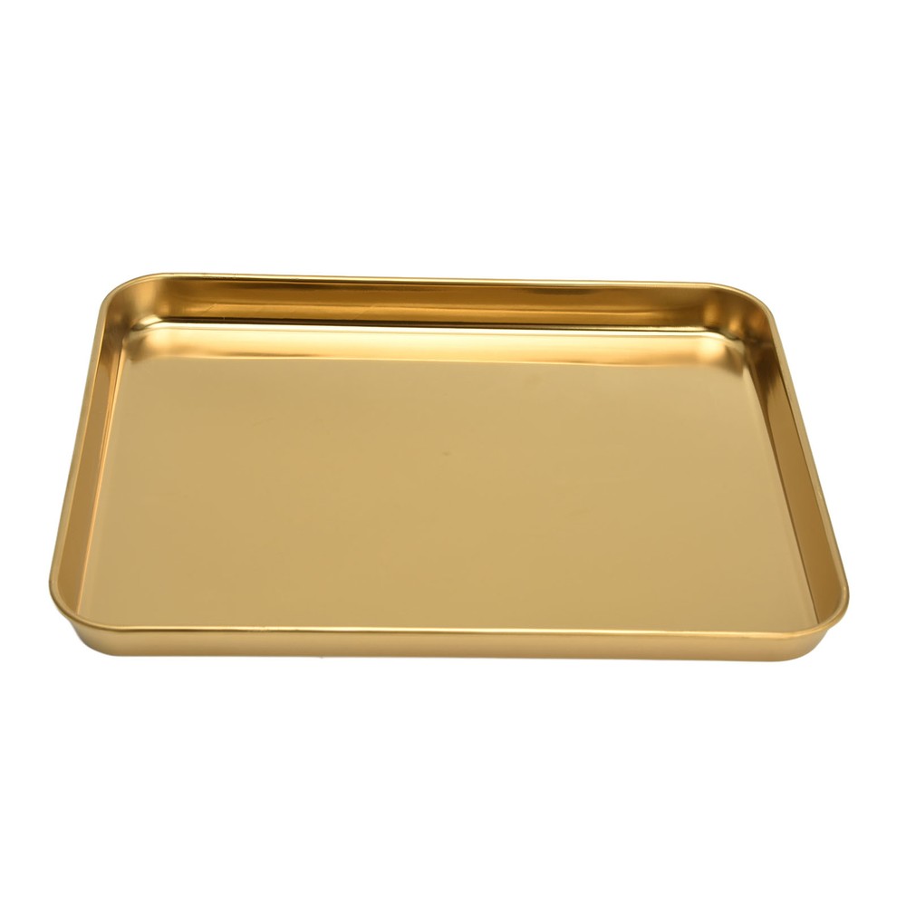 Stainless Steel Rectangular Tray Flat Bottom Plate Restaurant Home Golden Fla US