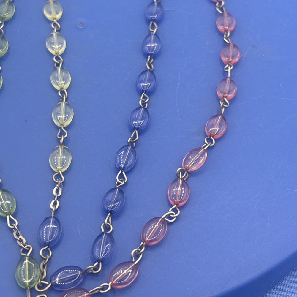 Vtg Pastel Translucent Rosary Oval Beads Crucifix Catholic Prayer Beads Easter