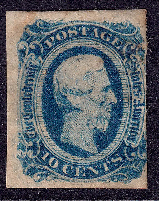 US Scott Confederate 12, 1863 Davis, 10c deep blue, H MINT