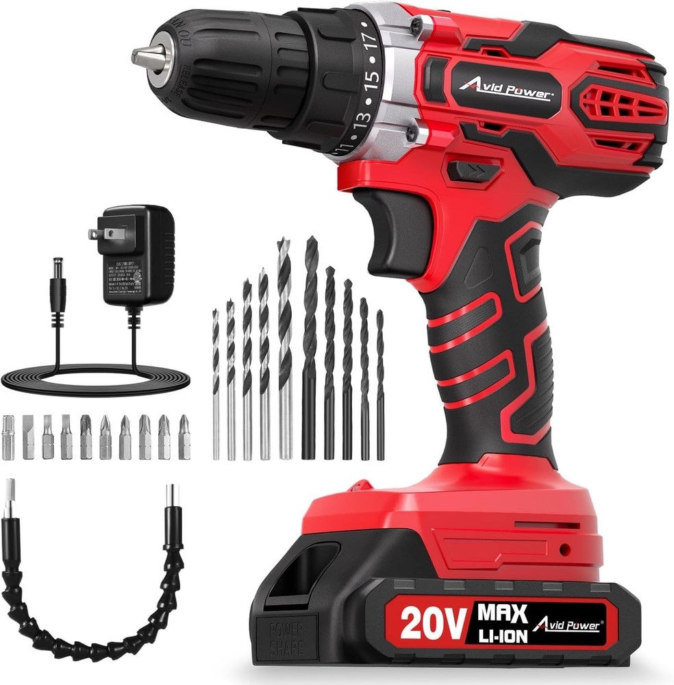 Versatile 20V Cordless Drill Set with Adjustable Speed & 18+1 Torque Settings