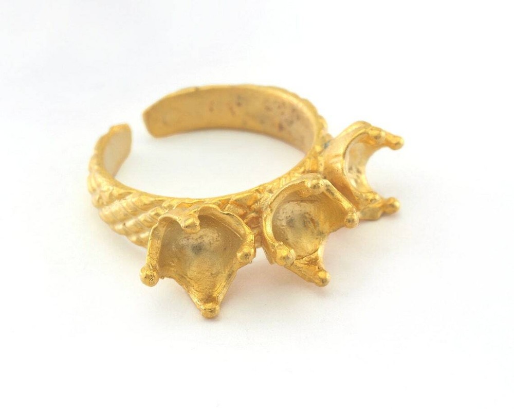 Ring Adjustable brass ring 1pc Gold plated 20mm with 6 - 6 -6mm base setting 489