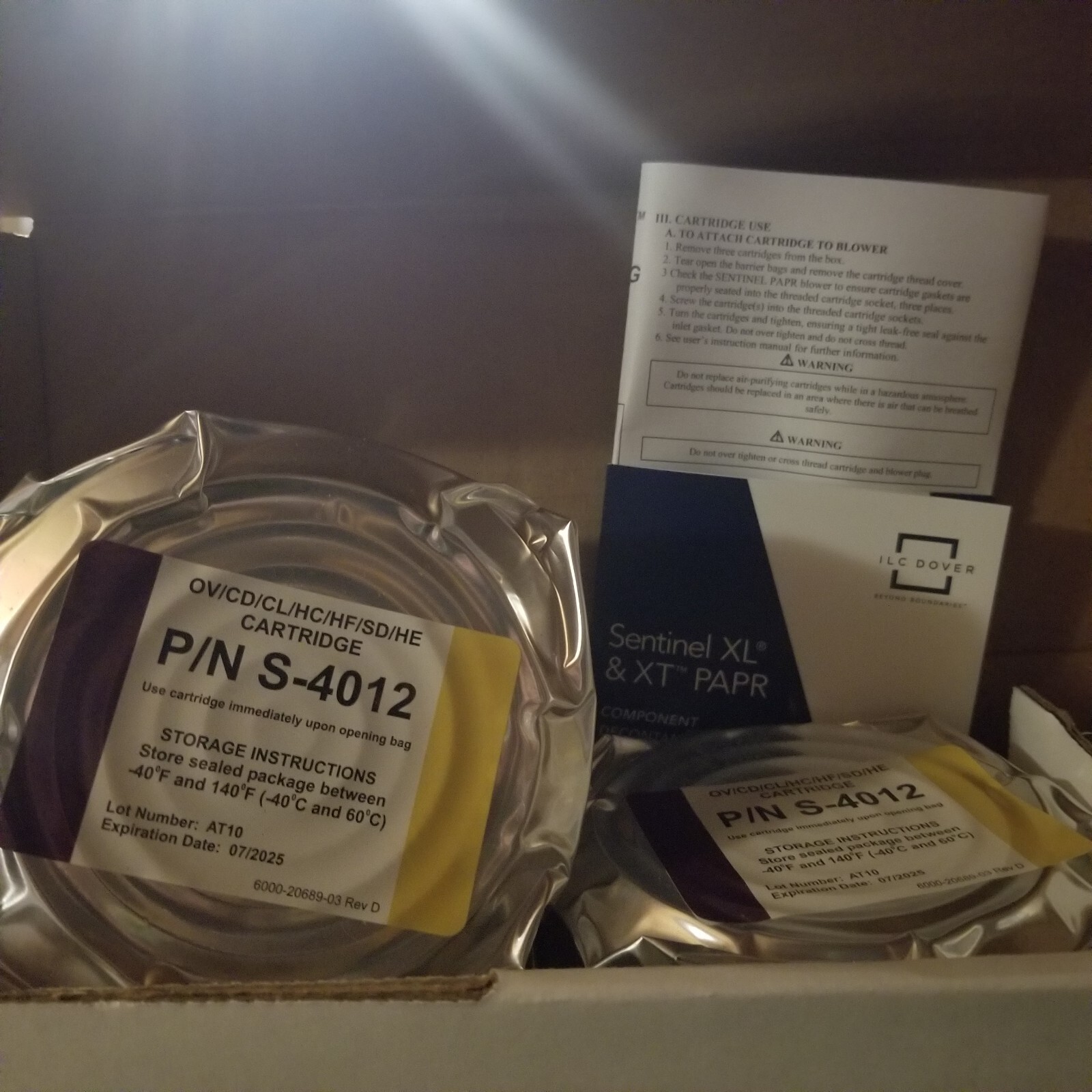 SEALED 3-PACK S-4012 XL PAPR Cartridge ORGANIC VAPOR HEPA ILC Dover Sentinel 3M