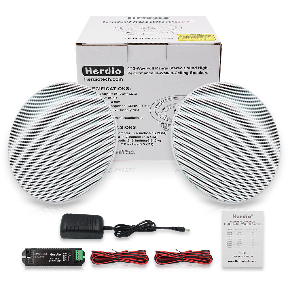 Herdio 4" Bluetooth Ceiling Speakers Kitchen Stereo Speakers Wall Flush Mount