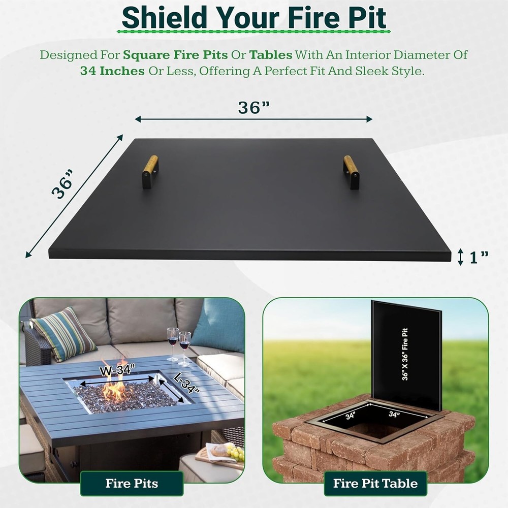 FEBTECH 36" Square Fire Pit Snuffer Lid for 34" Firepit with Wooden Handles