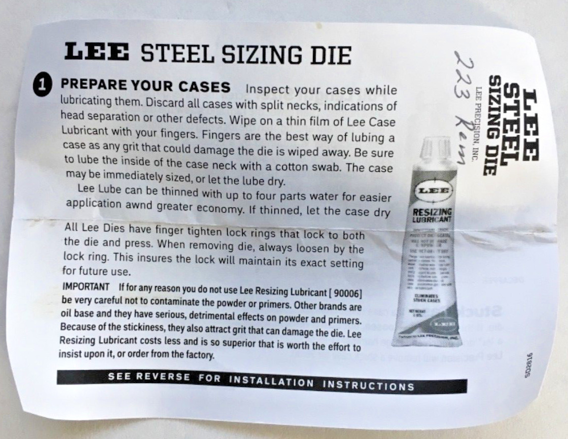 Lee 91035 223 Remington Full Length Sizing Die Only MPN # 91035 *FAST SHIP*