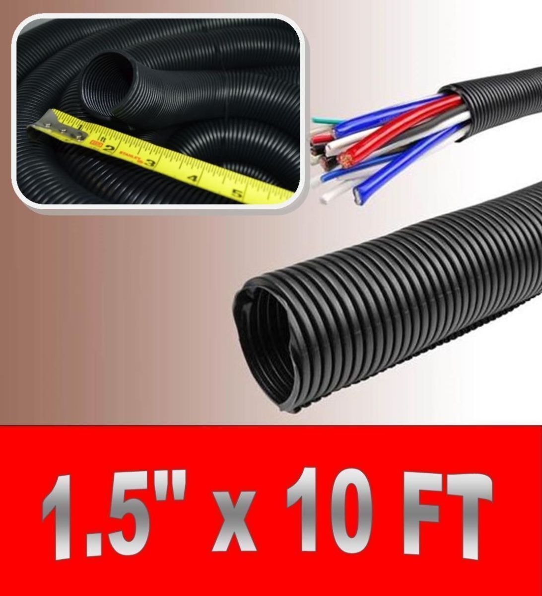 1.5 Inch Black Split Wire Loom 10 FT Cut Piece Polyethylene Hose Cover