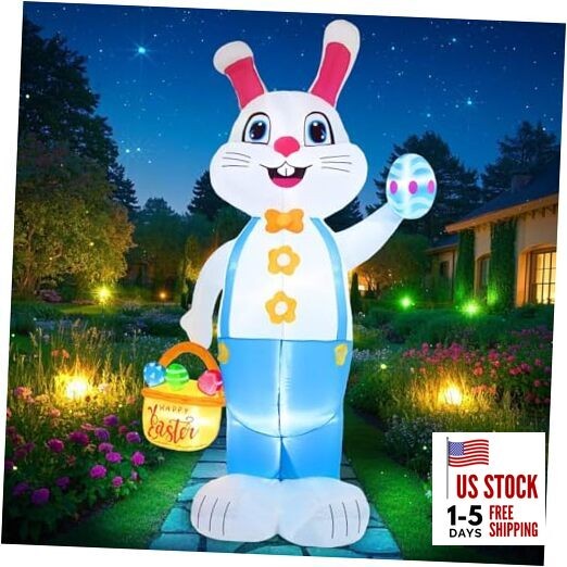 6FT Easter inflatables Bunny Outdoor Decorations LED Lighted Blow Up Rabbit