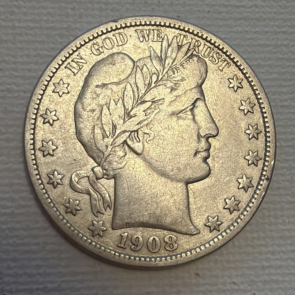 1908-D BARBER HALF DOLLAR - DENVER MINT - VF+