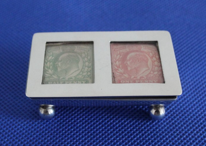 Antique Sterling Silver & Gilt Double Stamp box - 1908