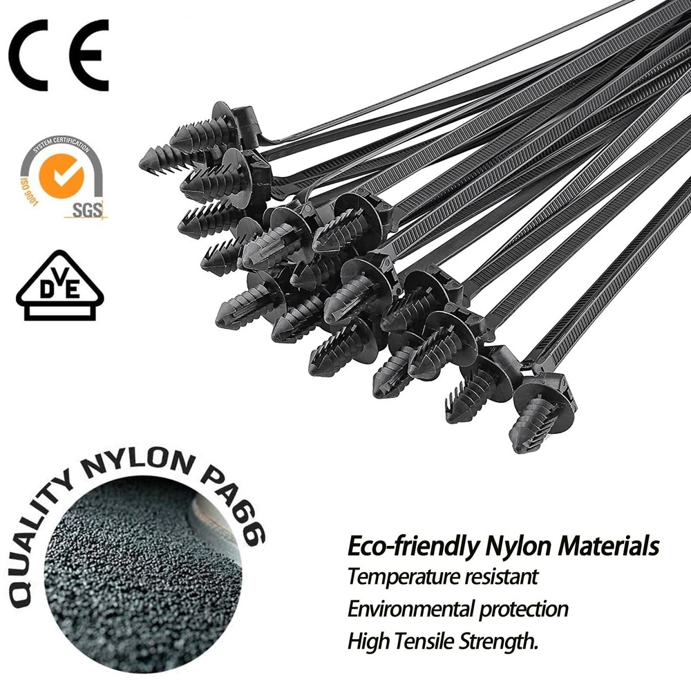 160Pcs Universal Nylon Push Mount Cable Zip Tie, Self Locking Cable Strap
