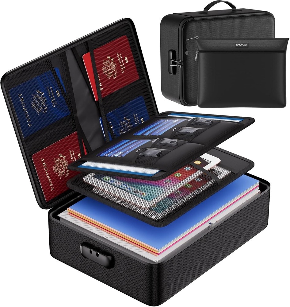 Large Fireproof Document Organizer with Lock - Safe Storage for Papers & Laptop