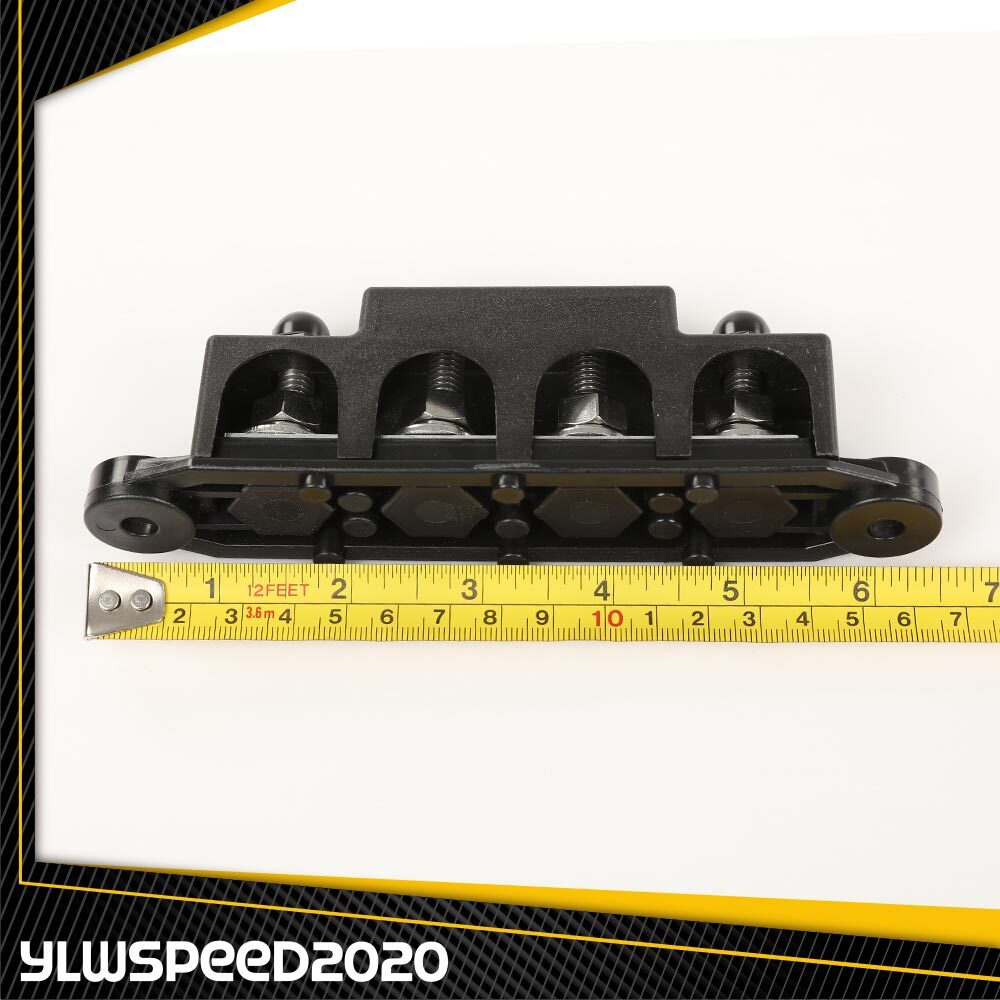 4 Post Busbar Power Ground Distribution block 12V 250A W/ Cover 5/16" Black