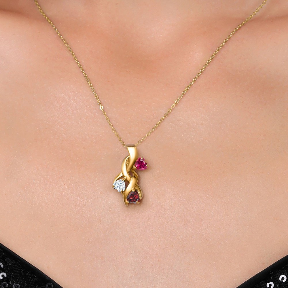 18K Yellow Gold Plated Silver Created Ruby and White Moissanite and Garnet