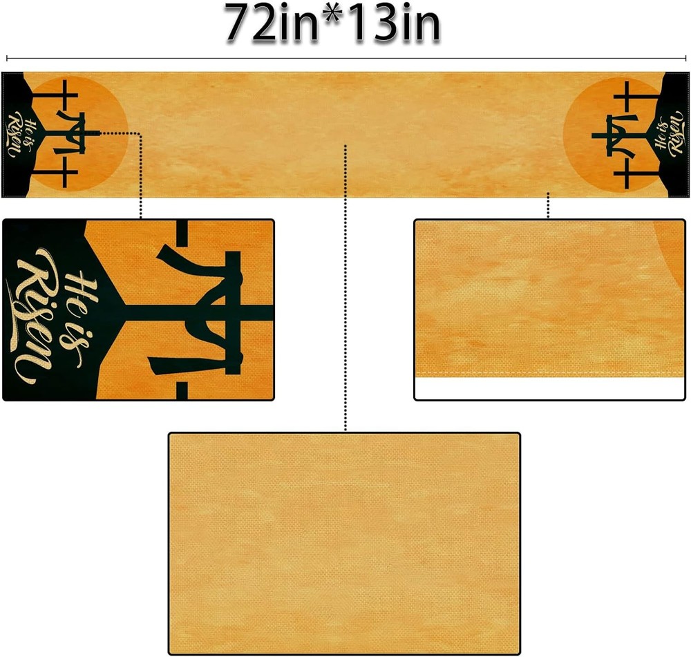 Linen He Is Risen Table Runner Spring Easter Ressurection 13×72 inch, Neutral