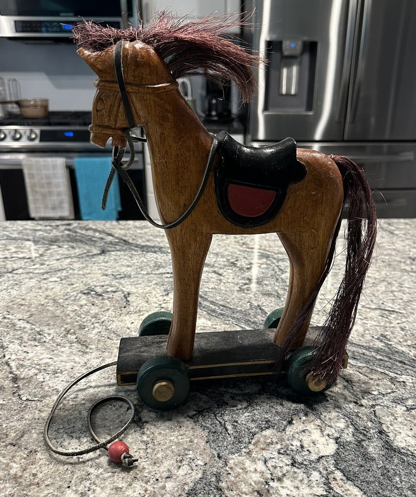 Vintage Horse On Wheels With Pull String