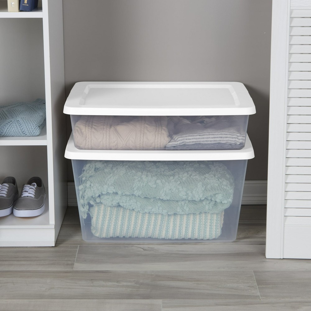 28 Quart Small Storage Bin, Clear Plastic Storage Container with Snap-On Lid