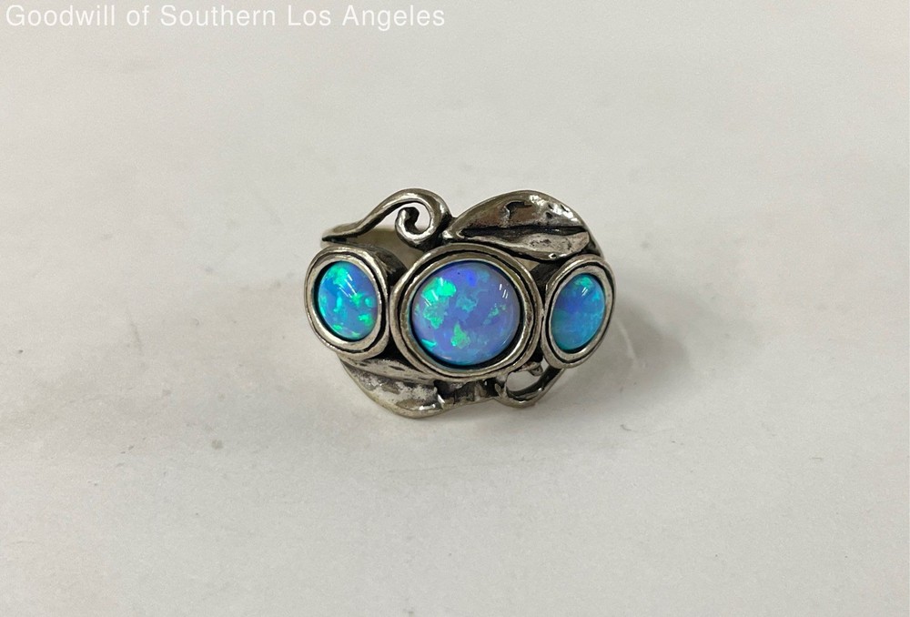 Sterling Silver Didae Blue Opal Tree-Stone Ring -7.8g (Size 8.25)