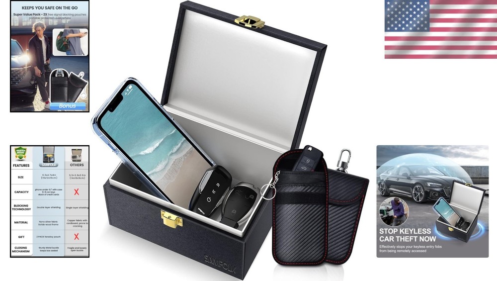 Elegant Black Leather Faraday Box with RFID Blocking Bags for Ultimate Security