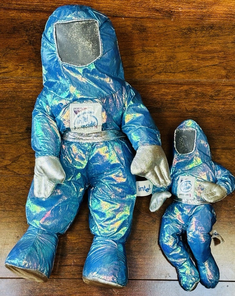 2 Vtg Intel Inside Pentium II Spaceman Plush Bunny People Computer Tech 1997