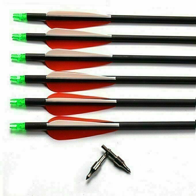 30" Archery Carbon Target Hunting Arrows Adjustable Nock Replaceable Field Point