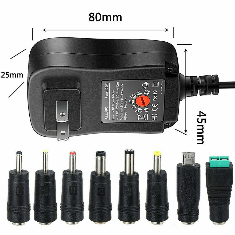 12W 3V-12V Universal AC Adapter Power Supply Wall Charger Cord for DC Charger US