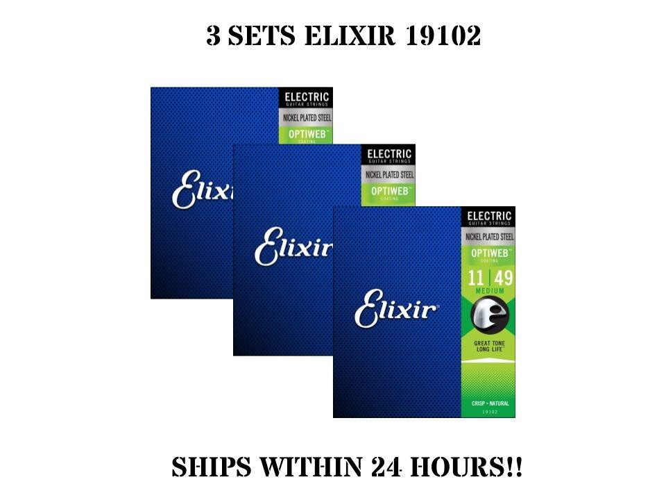 *3 SETS ELIXIR 19102 OPTIWEB COATED ELECTRIC GUITAR STRINGS LIGHT - 11-49*