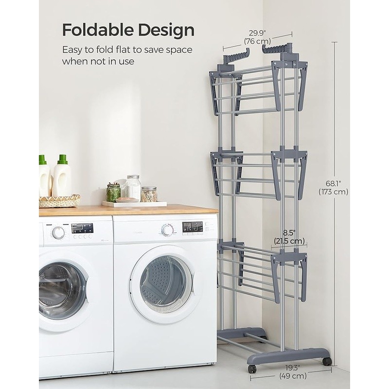Large Capacity Folding Drying Rack Sturdy Rotating Wings Easy Move Laundry Stand