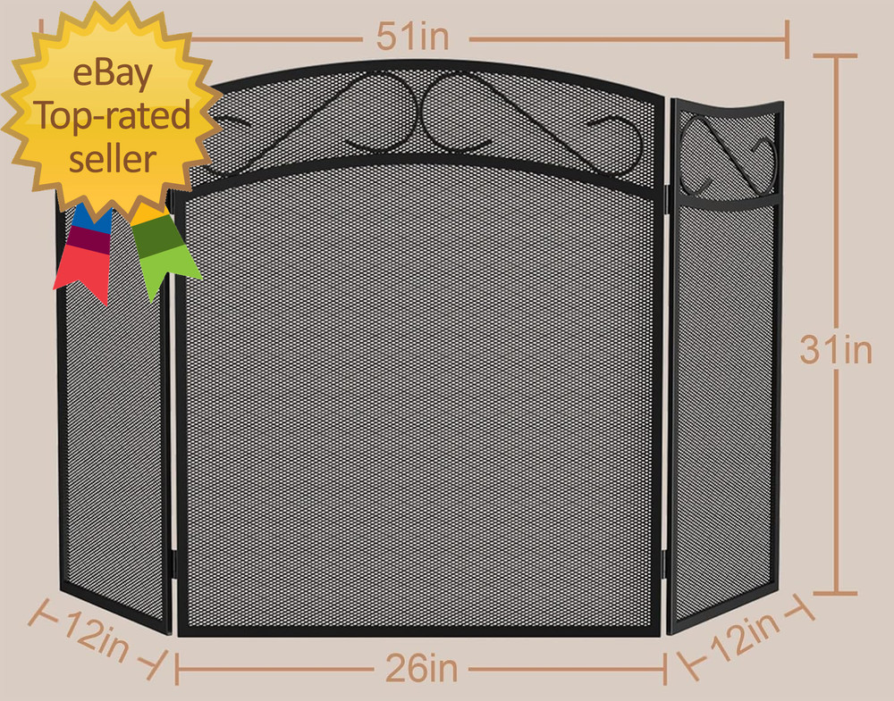 Fireplace Screen for Wood Burning Fireplace Foldable 3 Panel Wrought