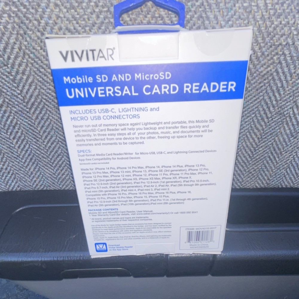 Vivitar SD MicroSD Card Reader USB-C Lightning Micro USB for Apple Devices