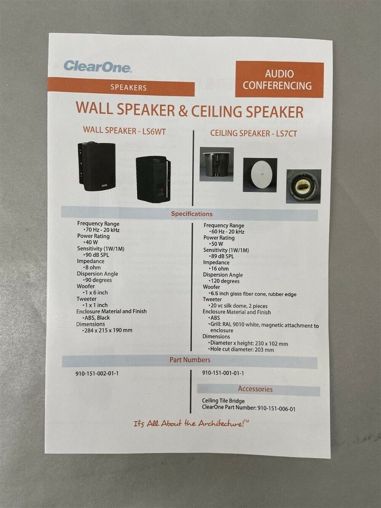 ClearOne Audio Conferencing Ceiling Mount Speaker LS7CT (Pair) 910-151-001-01-1