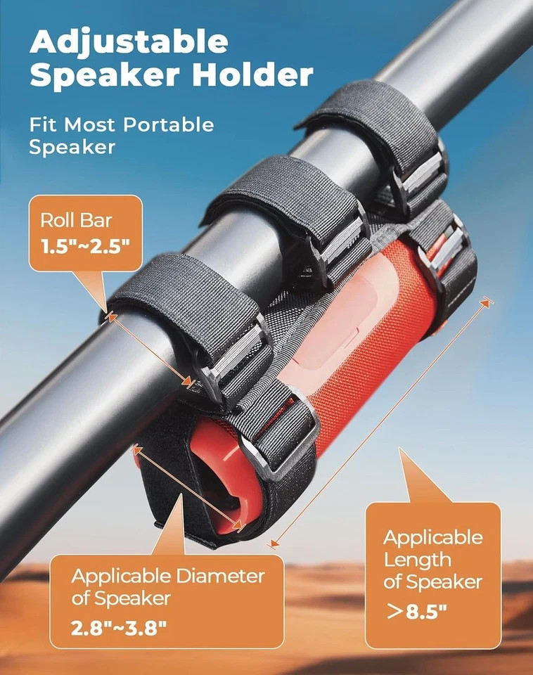 UTV Speaker Mount, Adjustable 2 Strap Style Portable Speaker Holder for 1.5" to