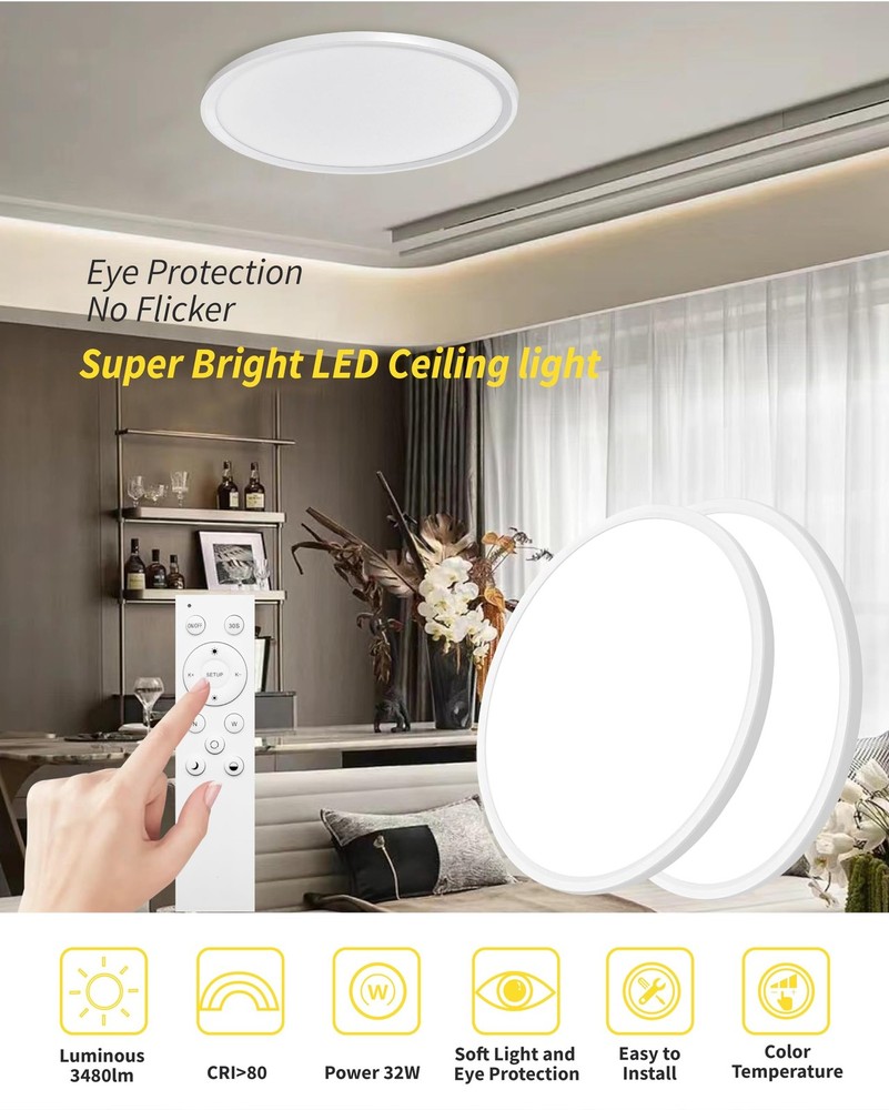 1Pack 16 Inch Remote Control Dimmable Flush Mount Ceiling Light Panel,32W 384...