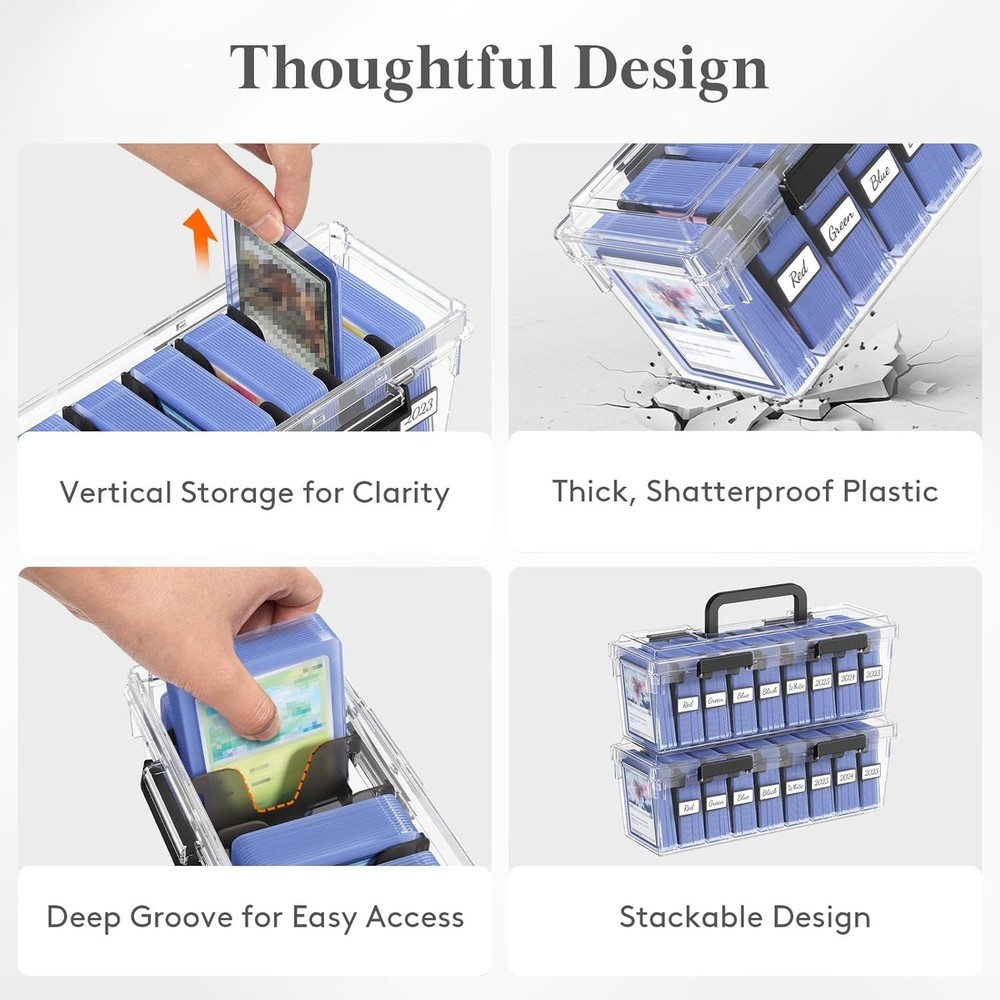 Trading Card Storage Box 2 Pack Toploader Case 900 Cards Stackable