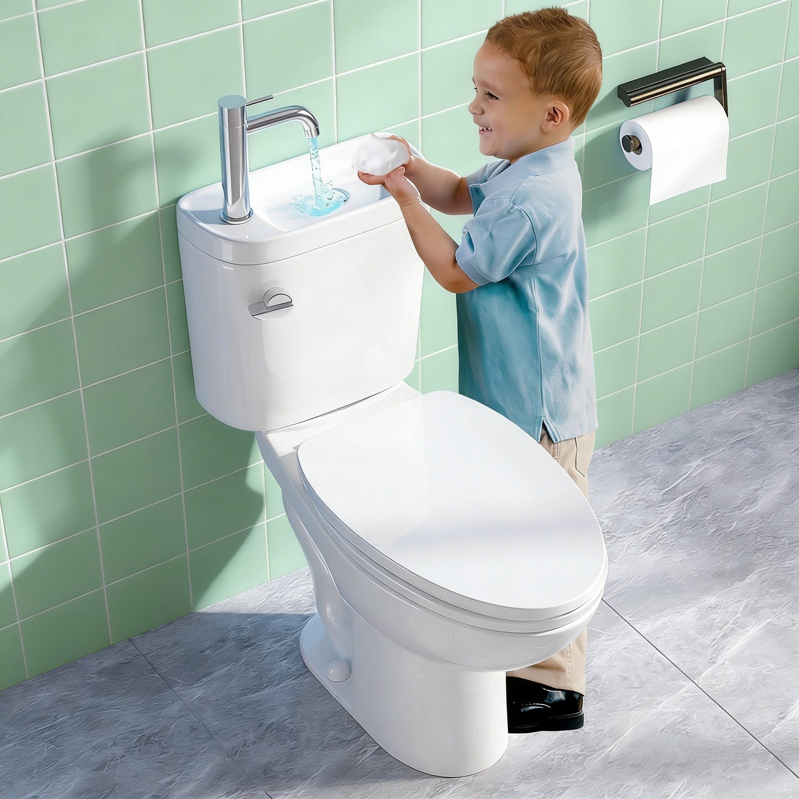 Two Piece Toilet with Sink 2 in 1 Toilet Bowl with Faucet 1.28 GPF Single Flush