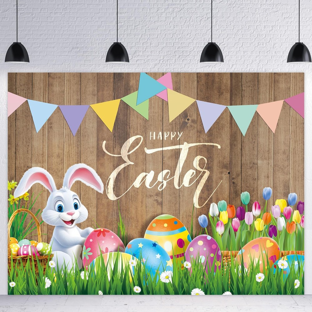8x6ft Spring Easter Photography Backdrop Easter Backdrops Colorful Eggs Flowe...