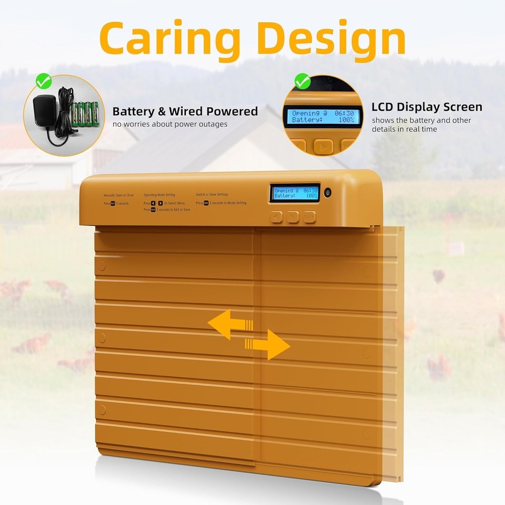 Automatic Chicken Coop Door Battery & Adapter Powered with Timer & Light Sensor
