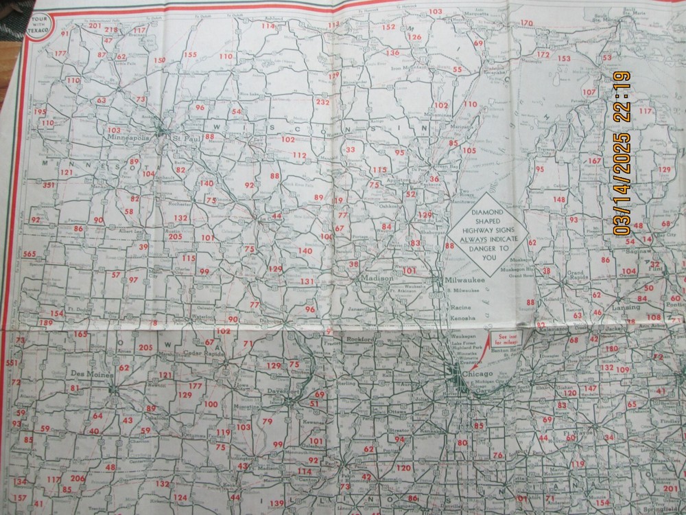 Michigan texaco touring map 1938