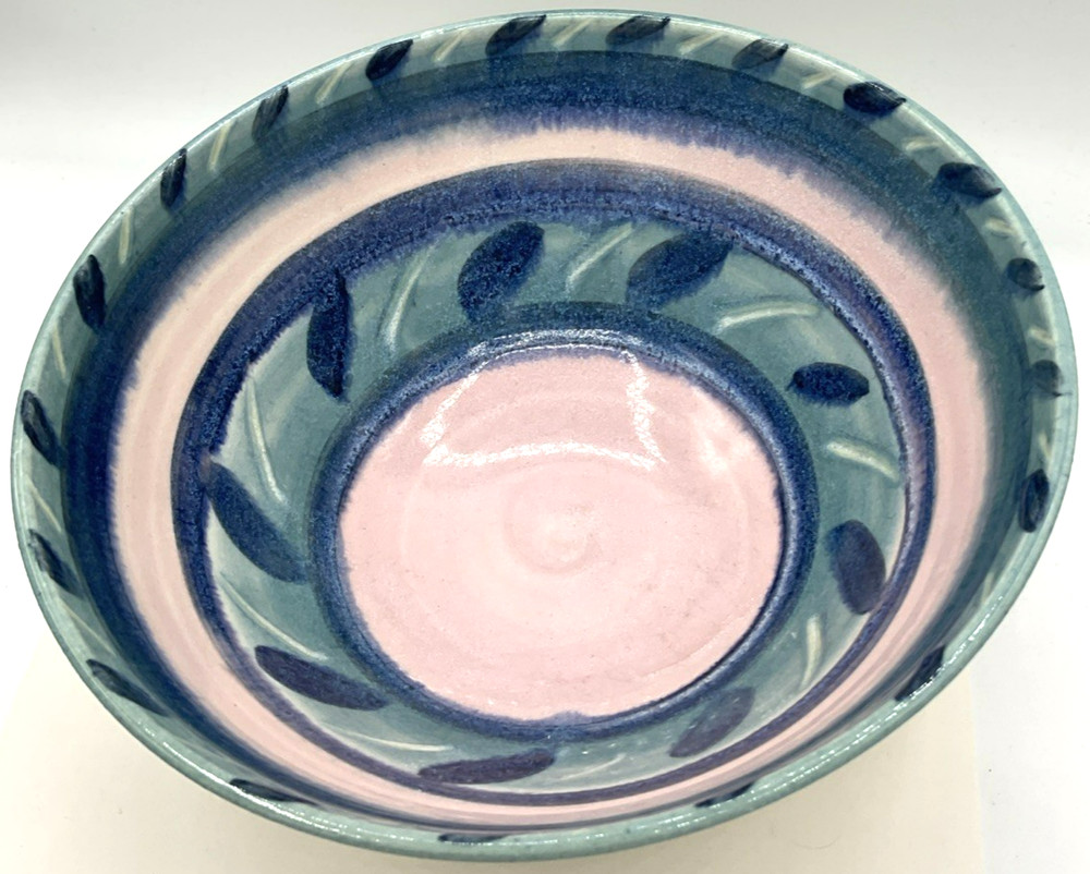 L Pollard Signed Art Pottery Mixing Bowl Signed Hand Made Spring Easter Decor