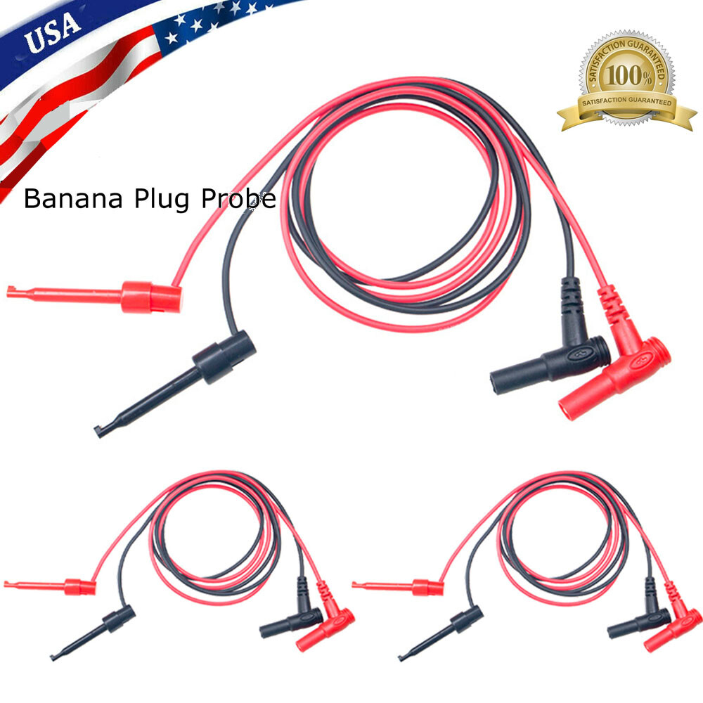 2Pair For Multimeter Test Equipment Banana Plug To Test Hook Clip Probe Cable