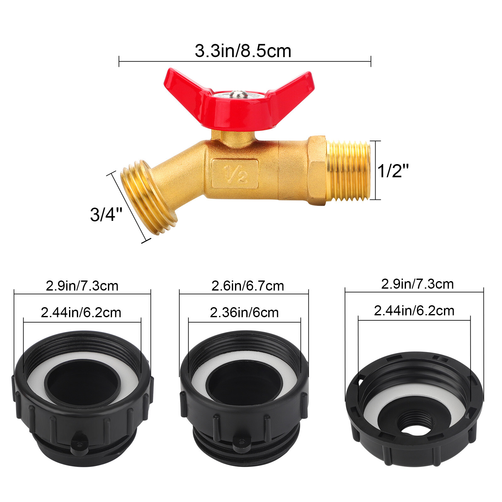 275-330 Gal IBC Tote Water Tank Hose Adapter 3 Sizes Brass Valve Connector
