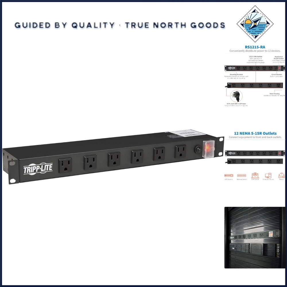 Mountable Power Strip with 15A Current and 15ft Long Right-Angle Plug Cord