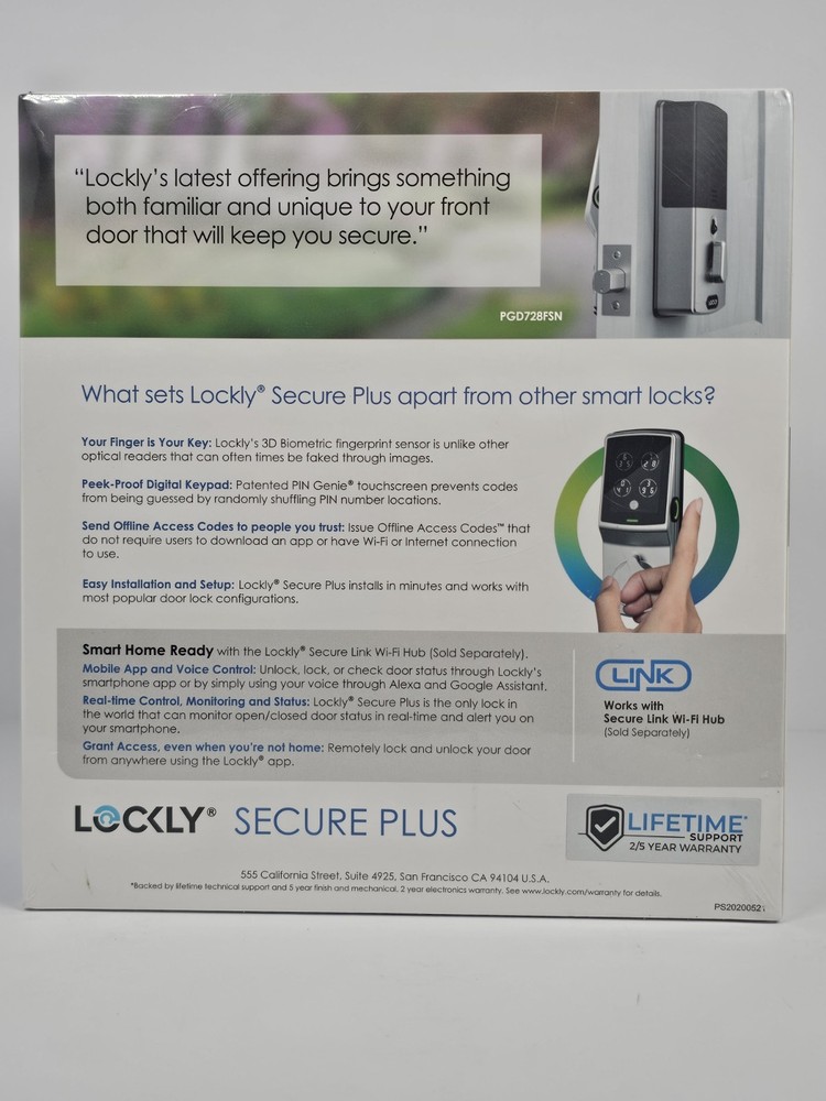 Lockly Secure Plus Deadbolt Smart Door Lock 3D Fingerprint Bluetooth Alexa