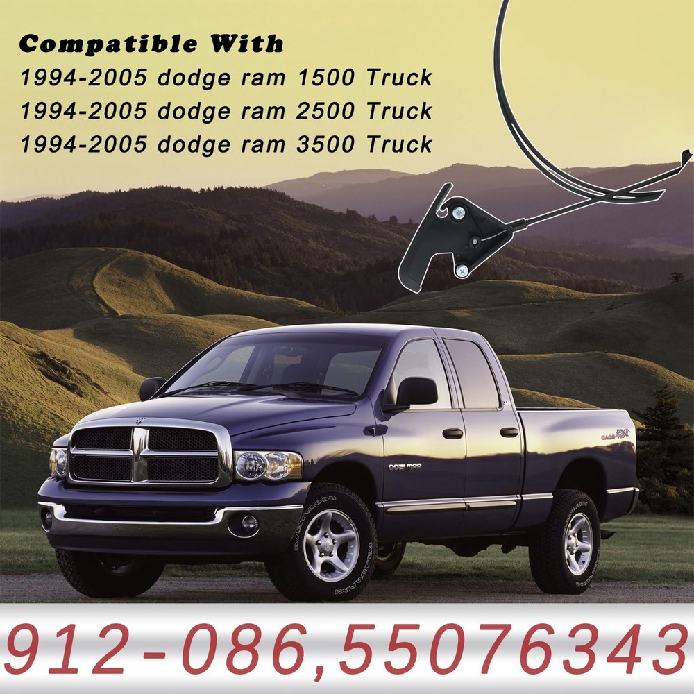 TQPONLY 912-086 Hood Release Cable & Pull Handle Compatible 1994-2005, Black
