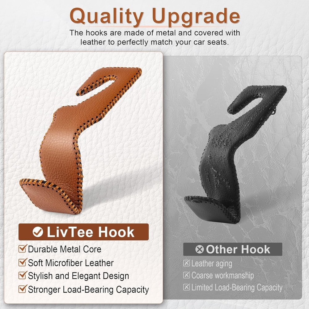 Luxurious Leather Car Headrest Hook Set - 2 Hooks for Easy Access to Your Gear